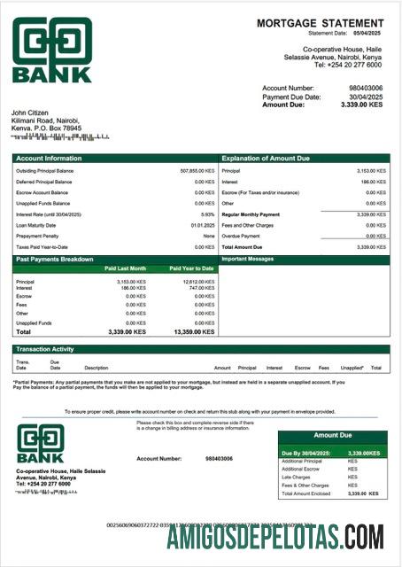 realista Modelo Word e PDF de declaração de hipoteca do Banco Cooperativo do Quênia